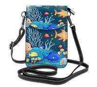 Women's Leather Crossbody Phone Bag Wallet, Fallen leaves on lake Print Handbags Flap Purse with Card Slots, Underwater Fish World, One Size, All-over Print