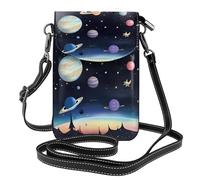 Women's Leather Crossbody Phone Bag Wallet, Saturn Jupiter Earth Print Handbags Flap Purse with Card Slots
