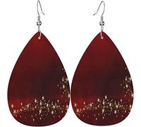 Women's Leather Earrings Christmas Gold Star Red Dangle Drop Earring for Girls