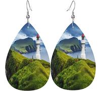 Women's Leather Earrings Denmark Faroe Island Lighthouse Dangle Drop Earring for Girls