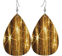 Women's Leather Earrings Gold Sparkle Pattern Dangle Drop Earring for Girls