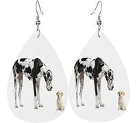 Women's Leather Earrings Great Dane Black White Dogs Dangle Drop Earring for Girls