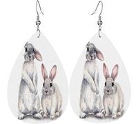 Women's Leather Earrings Grey Rabbits Hare Sketch Dangle Drop Earring for Girls