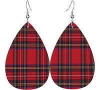 Women's Leather Earrings Royal Stewart Tartan Dangle Drop Earring for Girls