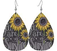 Women's Leather Earrings You are My Sunshine Sunflowers Dangle Drop Earring for Girls