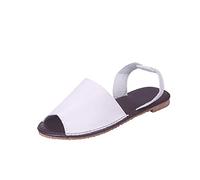 Womens Leather Flat Sandal Ladies Slingback Menorcan Spanish Peep Toe Slingaback Flat Sandal Summer Holiday Shoes Flat Sandals UK 5.5 3_White