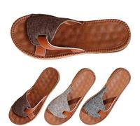 Women's Leather Flat Slippers, Comfortable Toe Sandals, Summer Elegant Slippers, Orthopaedic Women's Shoes, Lightweight Slip-On Beach Sandals, Open Summer Shoes, Breathable Slippers, black, 4 UK