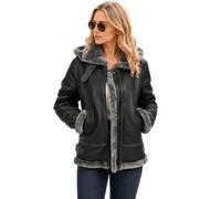 Womens Leather Jacket With Faux Fur - B3 RAF Flying Pilot Hooded Jacket | Winter Leather Jacket For Women, Bomber Leather Jacket For Womens, Front Zipper Closure, Side Pockets, Faux Fur Lining