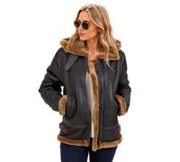 Womens Leather Jacket With Faux Fur - B3 RAF Flying Pilot Hooded Jacket | Winter Leather Jacket For Women, Bomber Leather Jacket For Womens, Front Zipper Closure, Side Pockets, Faux Fur Lining
