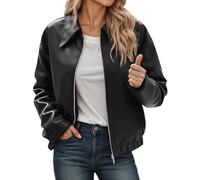 Womens Leather Jacket with Zip Pockets Elegant and Fashion Style Ladies Classic Short Motorcycle Coat Retro Quilted Jacket Womens for Daily Use and Various Occasions (Black, S)