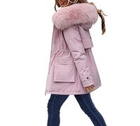 Womens Leather Jackets Women's Plus Size Winter Coats, Women's Waterproof Ski Jacket Hooded Winter Snow Coat Warm Fleece Cotton Coat with Fur Hood(Pink #4,XL)