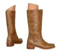 Women's Leather Knee - High Boots UK Winter Western Cowboy Style Warm & Comfortable for Casual Daily & Outdoor Scenarios with Square Toe Block Heel Vintage Brown - Stylish, Durable & Trendy