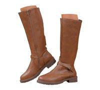 Women's Leather Knee - High Boots UK Winter Western Cowboy Style Warm & Comfortable for Casual Daily & Outdoor Scenarios with Square Toe Block Heel Vintage Brown - Stylish, Durable & Trendy