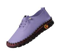 Women's Leather Lace-Up Running Trainers, Sports Shoes, Round Toe Derby Shoes, Exposed Stitching, Thick Soft Sole, Large Size, Retro Casual Walking Spring Daily Office, 01 Violet2, 6 UK