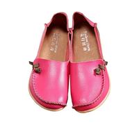 Women's Leather Loafers Comfortable Casual Round Toe Moccasins Driving Flat Loafers Soft Comfort Walking Shoes Women Slip On Flat Shoes Elastic Low Top Flats Watermelon Red