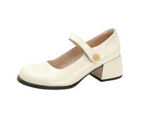 Women's Leather Mary Jane Shoes Elegant Wedding Shoes with Block Heel, beige, 5 UK