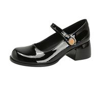 Women's Leather Mary Jane Shoes Elegant Wedding Shoes with Block Heel, black, 5 UK