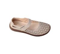 Women's Leather Mary Jane Shoes Wide Fit Soft Sole Hollow Out Casual Shoes Easy Fit Comfy Touch Fasten Strap Shoe with Adjustable Fit Breathable Non-Slip Cushioned Insole Sneakers Grey