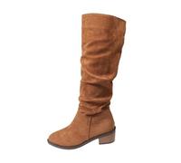 Women's Leather Mid Boots Block Heel Calf Length Side Zip Cushioned Non-Slip Sole Casual Everyday Shoes