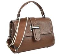 Women's Leather Mini Satchel Bag - Structured Top Handle Crossbody with T-Bar Lock, Canvas Strap, Back Zip Pocket & Contrast Stitching | 4 Colours, Black, Toffee, Sage & Pearl | Hayek (Toffee)