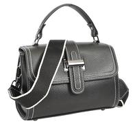Women's Leather Mini Satchel Bag - Structured Top Handle Crossbody with T-Bar Lock, Canvas Strap, Back Zip Pocket & Contrast Stitching | 4 Colours, Black, Toffee, Sage & Pearl | Hayek (Black)