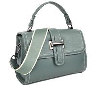Women's Leather Mini Satchel Bag - Structured Top Handle Crossbody with T-Bar Lock, Canvas Strap, Back Zip Pocket & Contrast Stitching | 4 Colours, Black, Toffee, Sage & Pearl | Hayek (Sage)