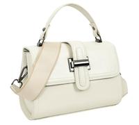 Women's Leather Mini Satchel Bag - Structured Top Handle Crossbody with T-Bar Lock, Canvas Strap, Back Zip Pocket & Contrast Stitching | 4 Colours, Black, Toffee, Sage & Pearl | Hayek (Pearl)