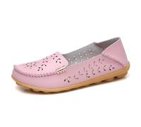 Womens Leather Moccasins Breathable Non-Slip Work Casual Nurse Round Toe Wild Walking Soft Shoes Casual Slip On Driving Shoes Loafer Pink