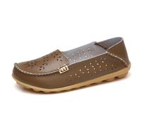 Womens Leather Moccasins Breathable Non-Slip Work Casual Nurse Round Toe Wild Walking Soft Shoes Casual Slip On Driving Shoes Loafer Dark Khaki