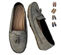 Women's Leather Moccasins Flat Casual Loafers Slip on Round Toe Comfortable Driving Shoes Bow Knot Lightweight Walking Flats (8,A-Gray)