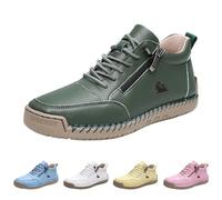 Women's Leather Moccasins Handmade Stitching Boots Outdoor Minimalist Beck Shoes Breathable Non-Slip Casual Barefoot Shoes for Walking Hiking Driving Zip Fastening Boots Size 4.5 Green