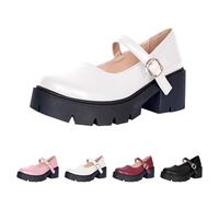 Women's Leather Moccasins with Heel - Mary Jane Low Shoes for Women Leather - Leather Shoes Block Heel Tread Sole Heel Shoes Slip On Dress Shoes Elegant Single Shoes Comfortable Slippers, beige, 9 UK