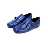Womens Leather Monk Strap Loafers, Cap Toe Slip-Ons Blue