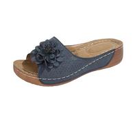 Women's Leather Mules, Slippers, Wedge Heel, Summer Shoes, Orthopaedic Sandals, Platform Slippers with Heel, Comfortable Slippers, Bohemian Slippers, Breathable Outdoor Sandals, blue, 4 UK