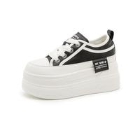 Women's Leather Platform Sneakers Height Increasing Skinny Chunky Lightweight Casual Shoes Comfortable Classic Non Slip Travel Shoes Black