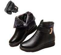 Women's Leather Platform Wedge Heel Ankle Boots, Anti Slip Waterproof Thicking Fur Warm Side Zip Outdoor Booties (5,Black)