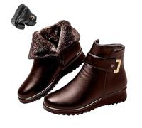 Women's Leather Platform Wedge Heel Ankle Boots, Anti Slip Waterproof Thicking Fur Warm Side Zip Outdoor Booties (4,Brown)