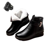 Women's Leather Platform Wedge Heel Ankle Boots, Anti Slip Waterproof Thicking Fur Warm Side Zip Outdoor Booties (3.5,Black-wool)