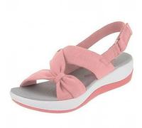 Women'S Leather Platform Wedge Orthopedic Sandals Cushion Sole Sandals Womens Arch Support Walking Slppers With Bow Slip On Dress Slides Open Toe Ankle Strap Sandal Outdoor Summer Slide