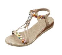 Women's Leather Sandal, Women's Open Toe Beach Shoe Summer Large Size Shoe Wedge Heel Orthopedic Nude Foot Washable Wedges Leather Wedges Hiking, white, 4 UK