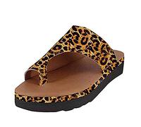 Womens Leather Sandals Peep Toe Wedge Flip Flops Comfy Bunion Support Shoes Summer Lightweight Toe Post Shoes Leopard Print 7.5 UK