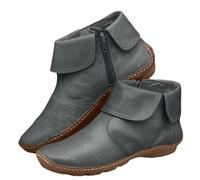 Women'S Leather Short Ankle Boots,Flat Bottom Zipper Shoes Women,Barefoot Walking Footwear Flat Ankle Loop Comfortable Pure Hook With Side Zipper,Retro Solid Colors Simple Bootie