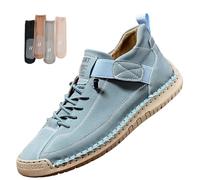 Womens Leather Sneakers, 2026 Handmade Soft Comfort & Arch Support Orthopedic Boots Shoes Slip On (Lake Blue,10)