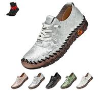 Women's Leather Soft Bottom Flat Slip On Loafers, Women's Leather Sneakers Soft,Comfort Orthopedic Shoes(Grey,5 UK)