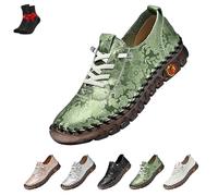 Women's Leather Soft Bottom Flat Slip On Loafers, Women's Leather Sneakers Soft,Comfort Orthopedic Shoes(Green,4.5 UK)