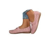 Women's Leather Soft Flat Slip-on Shoes Casual Deck Boat Shoes Comfortable Flat Moccasin Rubber Sole Walking Shoe Business Lightweight Penny Loafers Elegant Stitch Detailing (6.5) Pink