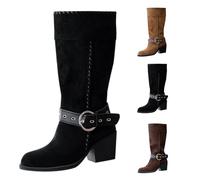 Women's Leather Square Heel Ankle Boots High Thigh High Boots Plus Size Ankle Boots With Buckle Strap Casual Wide Boot Pointed Shoe Solid Color Wide Calf Shoes 36-43, gold, 4 UK