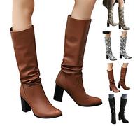 Women's Leather Square Heel Ankle Boots, Very Thin Calf Boots, Pleated Ankle Boot, Casual Boot, Solid Colour, 2025, New Boot, Chic Versatile Pointed Shoes, Warm Winter Boot, 4-8 UK, a, 4 UK