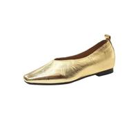 Women's Leather Square Toe Flat Shoes Slip on Design Smooth Surface Soft Lightweight Cushioned Insole Flexible Stable Anti Skid Rubber Outsole Casual Wear for Office Work Party Dating Gold