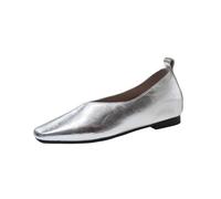 Women's Leather Square Toe Flat Shoes Slip on Design Smooth Surface Soft Lightweight Cushioned Insole Flexible Stable Anti Skid Rubber Outsole Casual Wear for Office Work Party Dating Silver